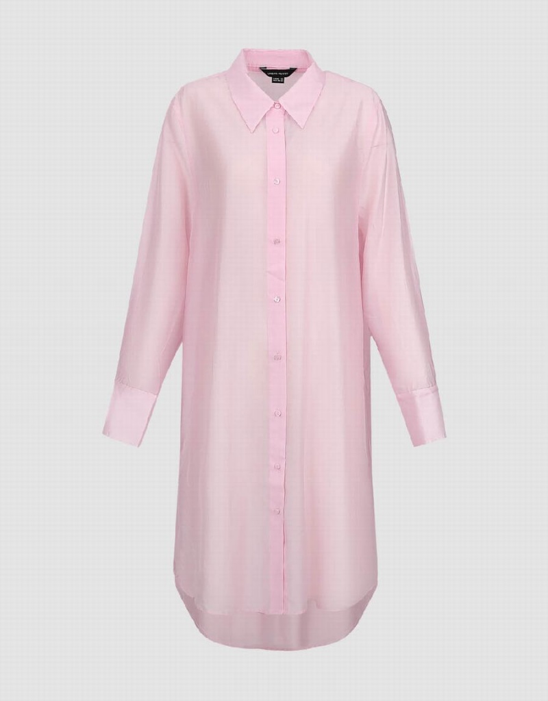 Pink Women's Urban Revivo Sheer Long Straight Shirts | NTW815KR