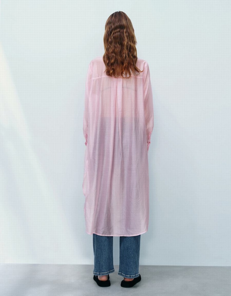 Pink Women's Urban Revivo Sheer Long Straight Shirts | NTW815KR