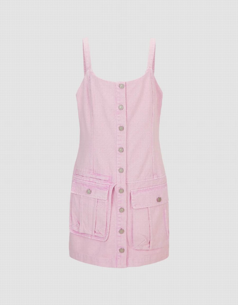 Pink Women's Urban Revivo Sleeveless Mini Denim Dress | NDT296FL