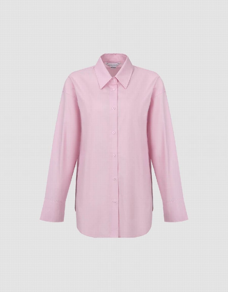 Pink Women's Urban Revivo Standard Sleeve Button Up Shirts | GHP3719GE