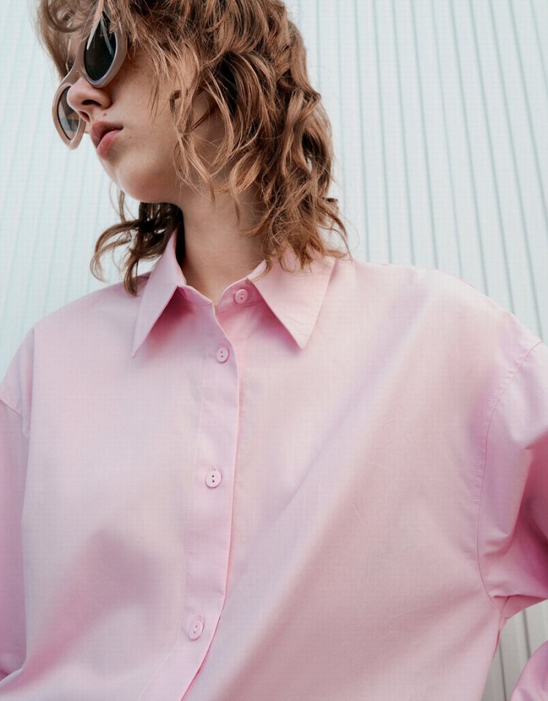 Pink Women's Urban Revivo Standard Sleeve Button Up Shirts | GHP3719GE