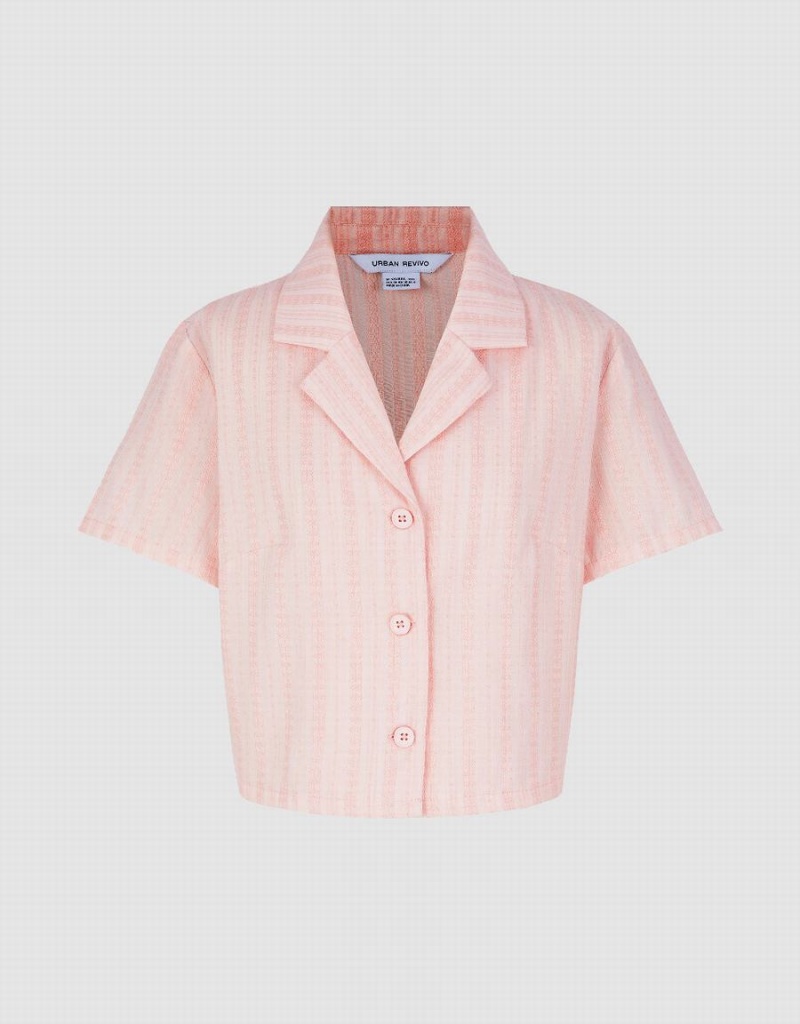 Pink Women's Urban Revivo Textured Lapel Shirts | JUL1829KM