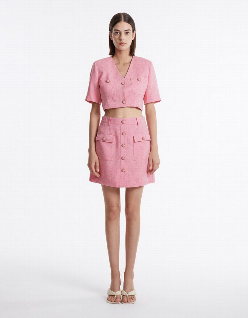 Pink Women's Urban Revivo Textured With Buttons Skirts | JUA4964IZ