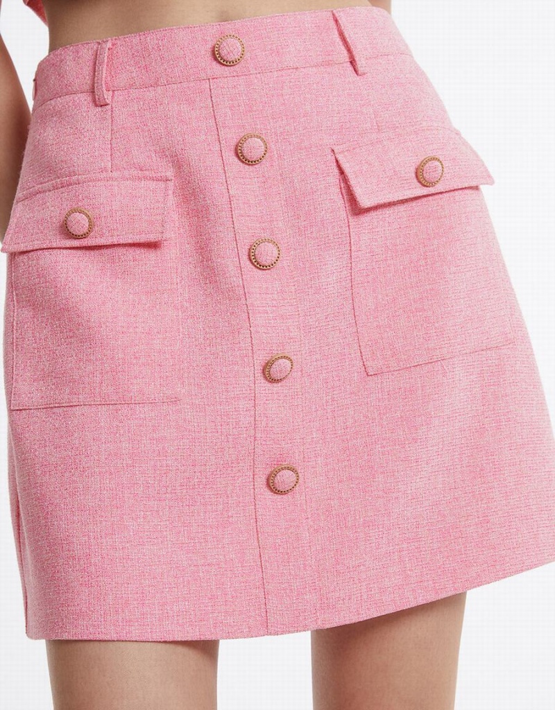 Pink Women's Urban Revivo Textured With Buttons Skirts | JUA4964IZ