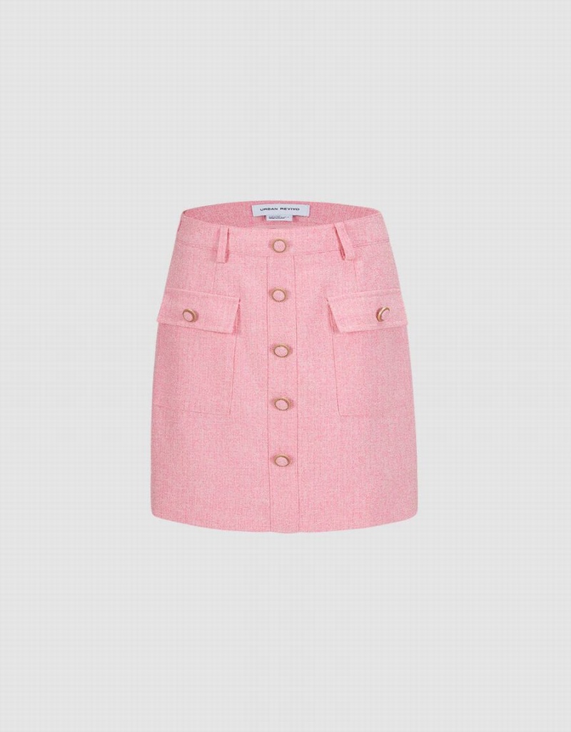 Pink Women\'s Urban Revivo Textured With Buttons Skirts | JUA4964IZ