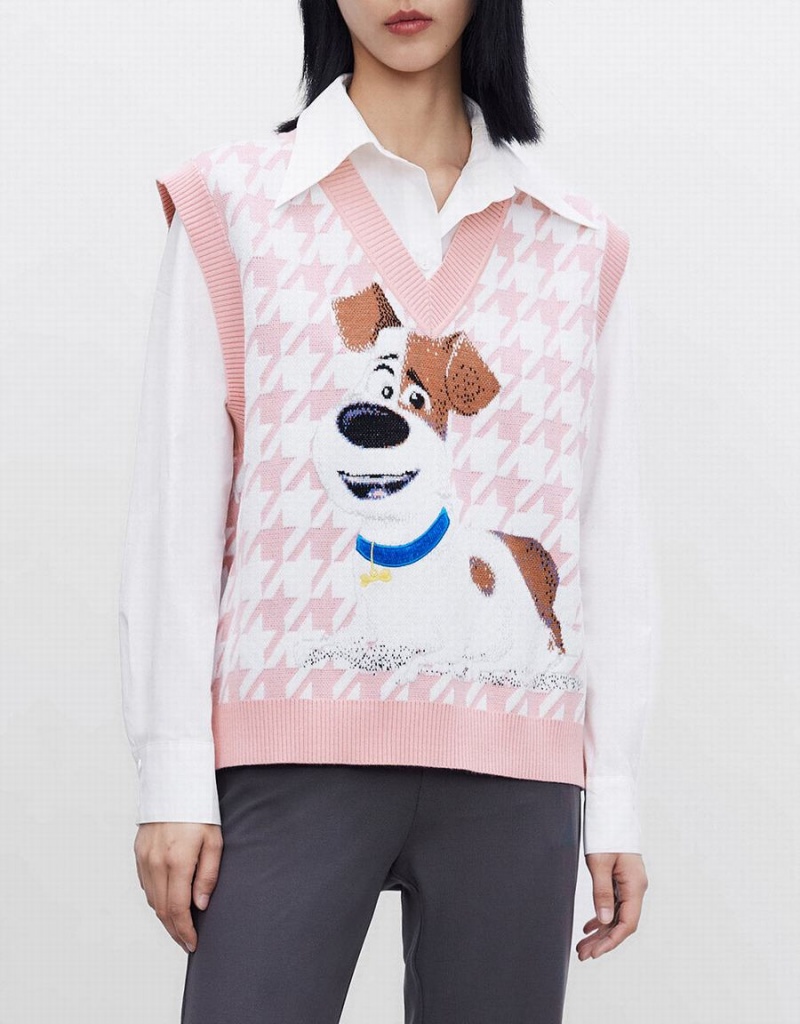 Pink Women's Urban Revivo The Secret Life Of Pets Houndstooth Tank Top | YLQ717KE