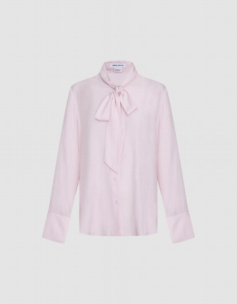 Pink Women's Urban Revivo Tie Up Bow Flowy Shirts | GIO10038YM