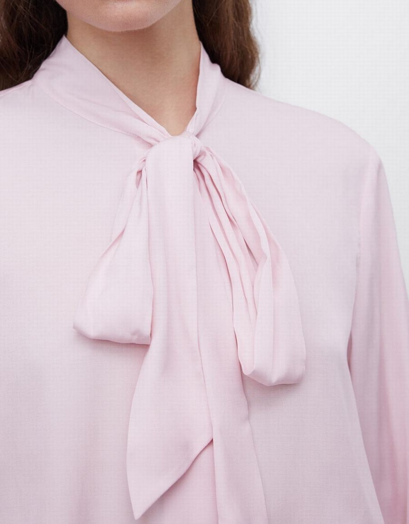 Pink Women's Urban Revivo Tie Up Bow Flowy Shirts | GIO10038YM