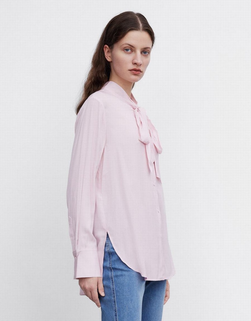 Pink Women's Urban Revivo Tie Up Bow Flowy Shirts | GIO10038YM