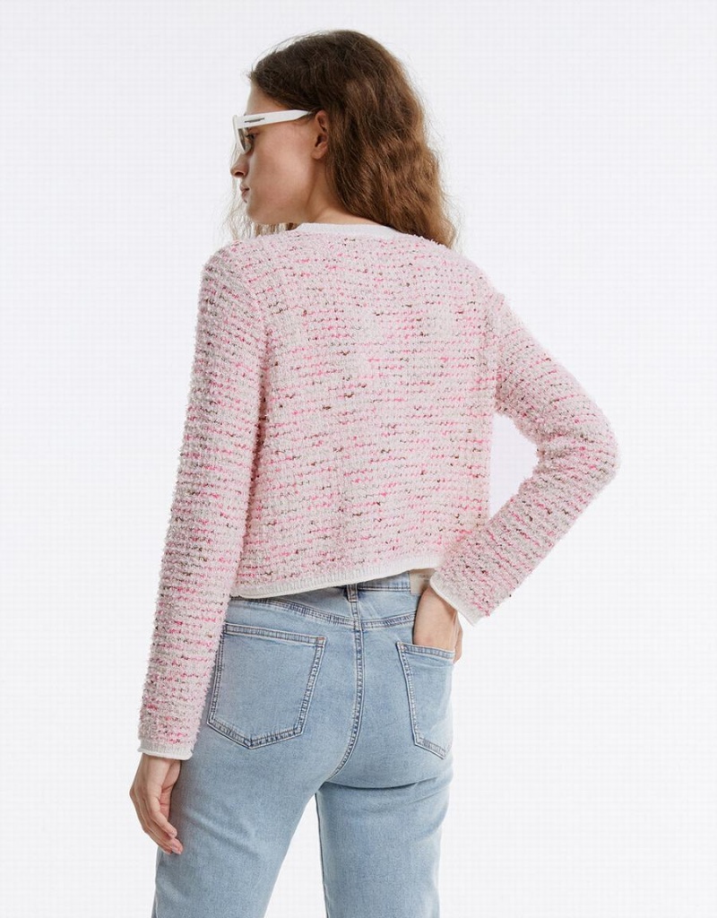 Pink Women's Urban Revivo Tweed Cardigan | RTU759LH