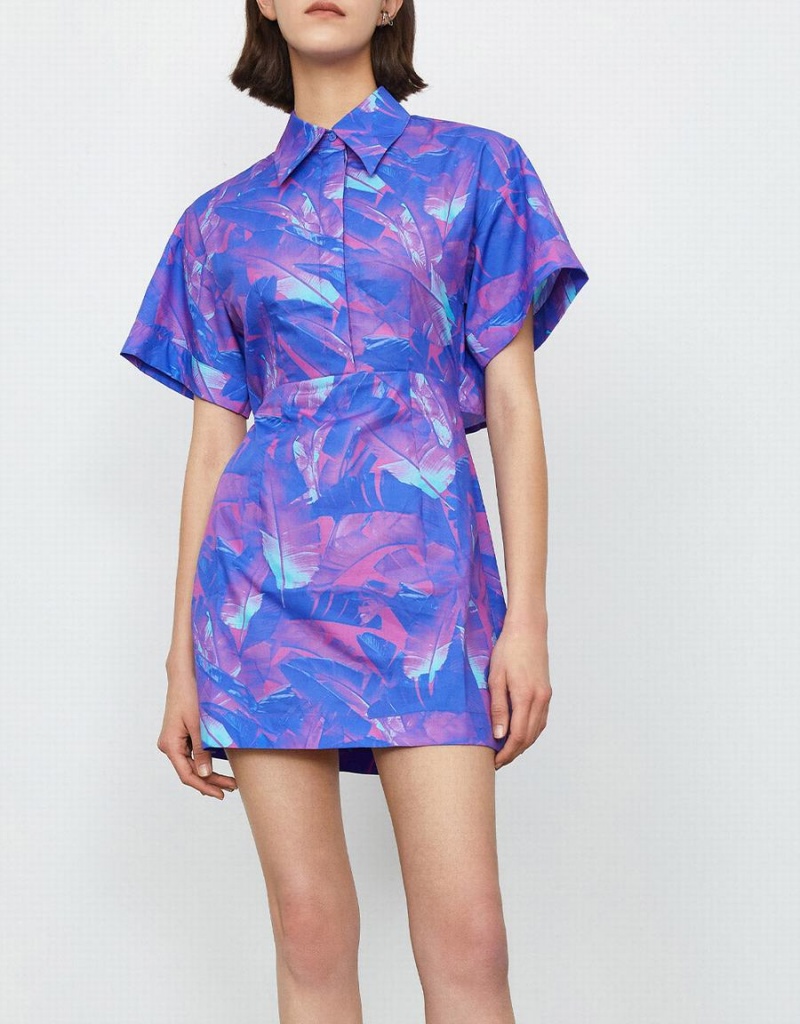 Purple Women's Urban Revivo Abstract Print Drop Shoulder Sleeve Style Mini Dress | UGD3126PD