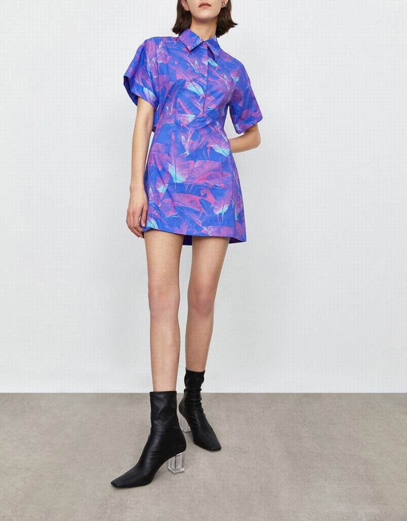 Purple Women's Urban Revivo Abstract Print Drop Shoulder Sleeve Style Mini Dress | UGD3126PD