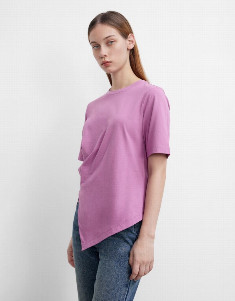 Purple Women's Urban Revivo Asymmetric Crew Neck Regular T Shirts | EBB2452GI