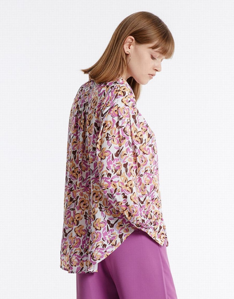 Purple Women's Urban Revivo Bow Detail Floral Blouse | HDR7568UX