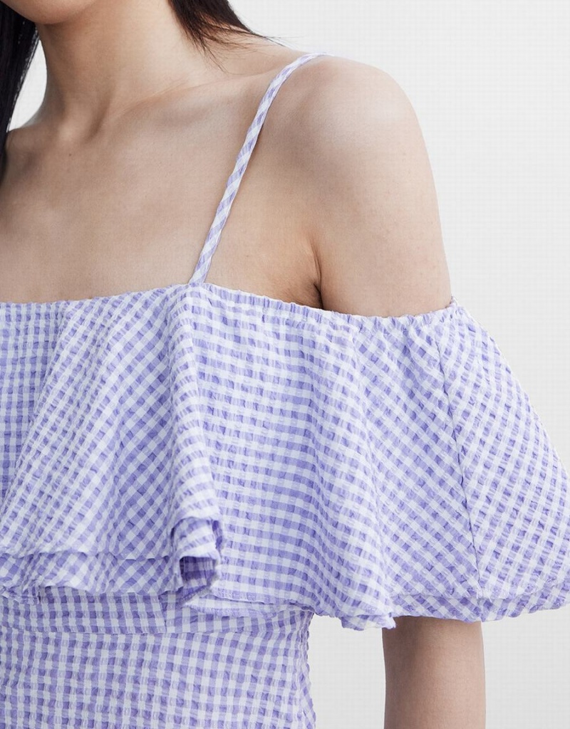 Purple Women's Urban Revivo Checkered Ruffle Cami Dress | YFH5547SB