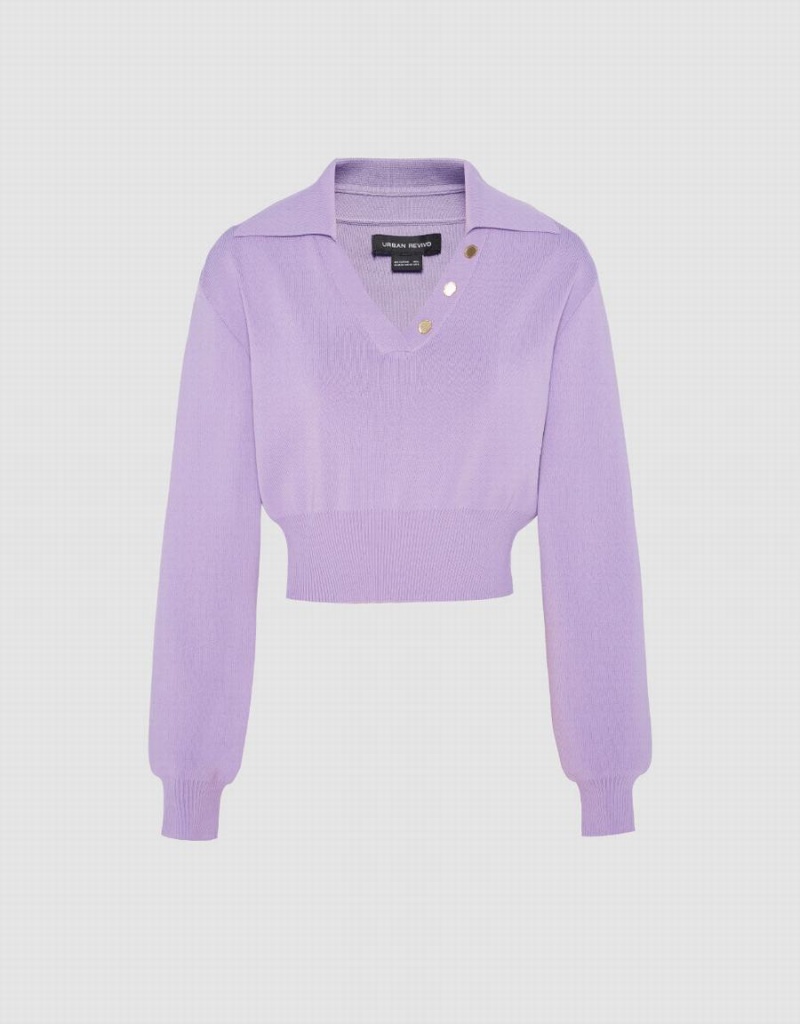 Purple Women's Urban Revivo Cropped Knit Cardigan | HUU1966TB