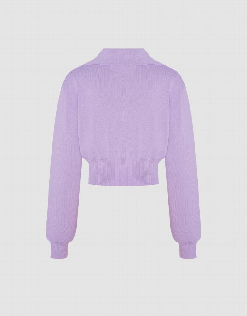 Purple Women's Urban Revivo Cropped Knit Cardigan | HUU1966TB