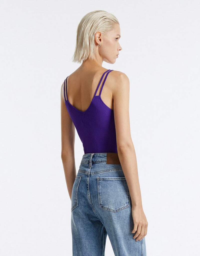 Purple Women's Urban Revivo Cut Out Knitted Camisole Tank Top | FGY7080NS