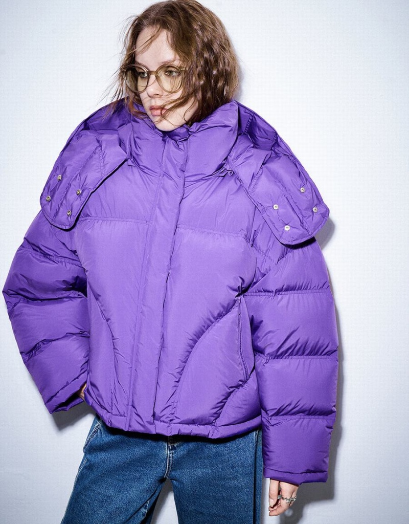 Purple Women's Urban Revivo Drop Shoulder Sleeve Puffer Jacket | BVH303KE