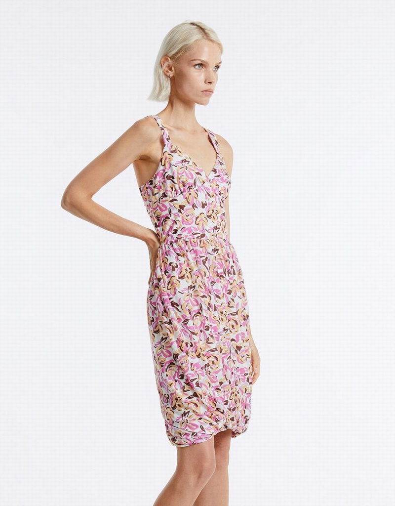 Purple Women's Urban Revivo Floral Balloon Dress | MJW6412UA