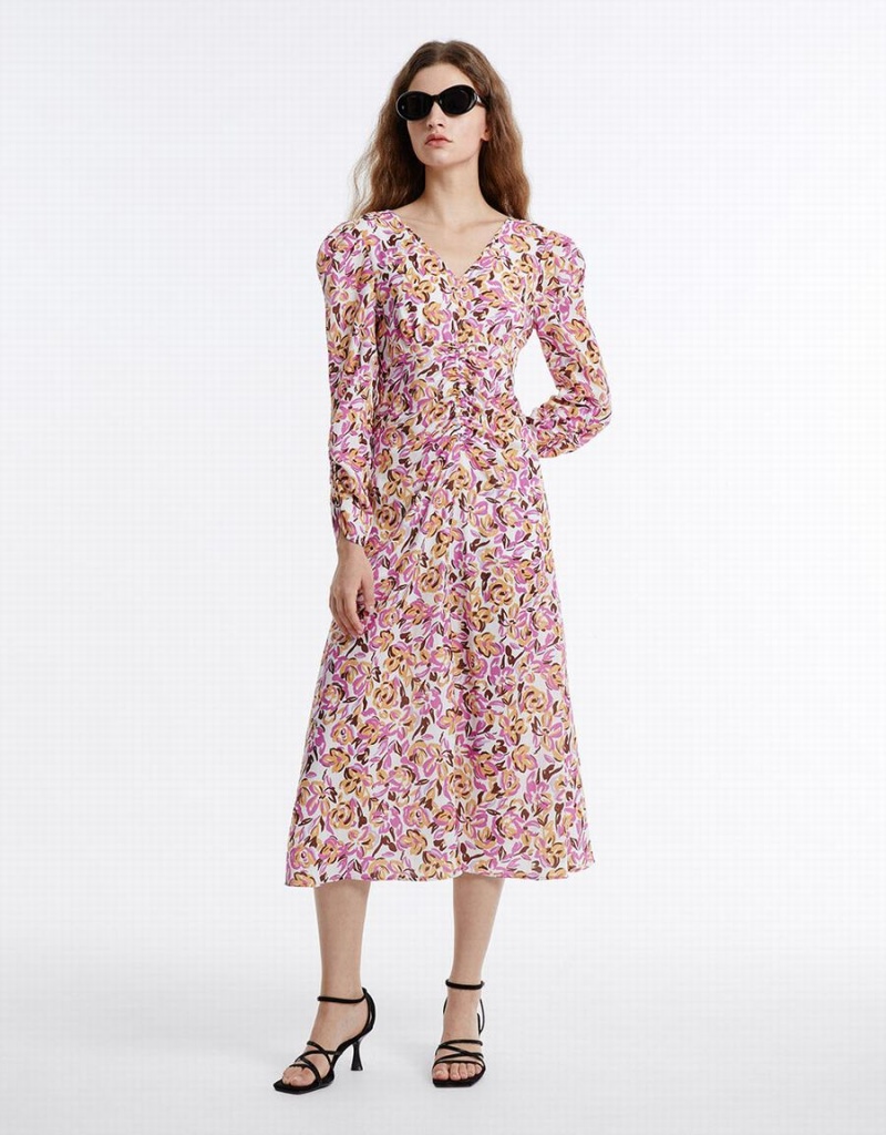 Purple Women's Urban Revivo Floral Chiffon Dress | CEN5266EF