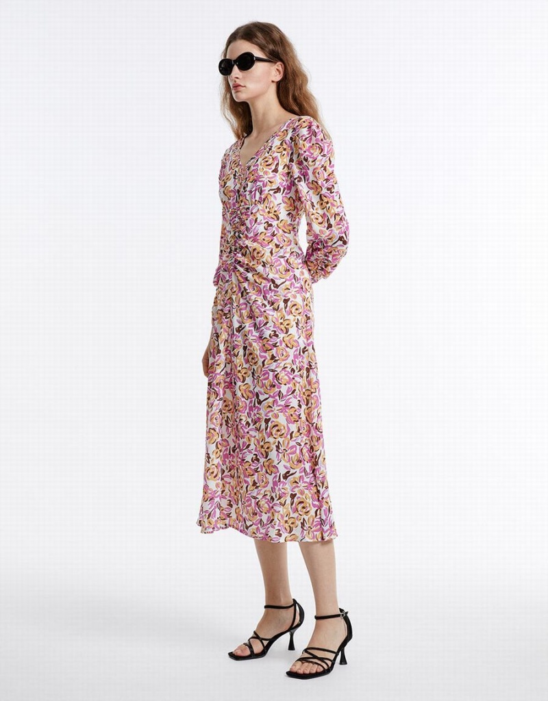 Purple Women's Urban Revivo Floral Chiffon Dress | CEN5266EF