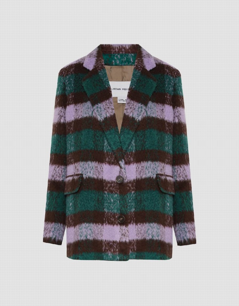 Purple Women's Urban Revivo Furry Plaid Blazers | HWD2686QK