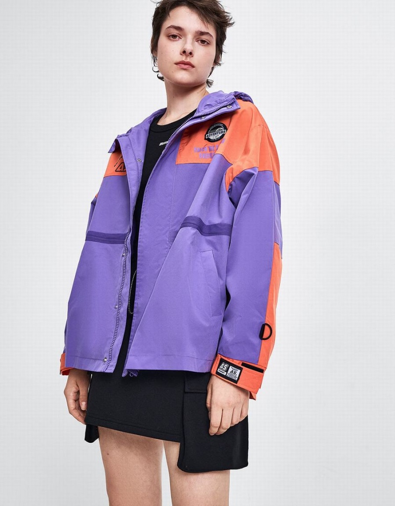 Purple Women's Urban Revivo Hooded Oversized Jackets | HEO5770VD