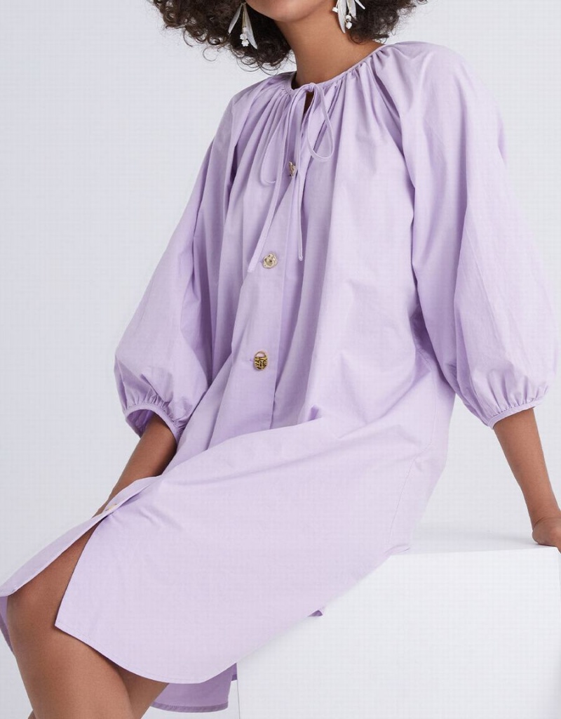 Purple Women's Urban Revivo Knot Front Button Up Crew Neck Dress | XFK4681SI