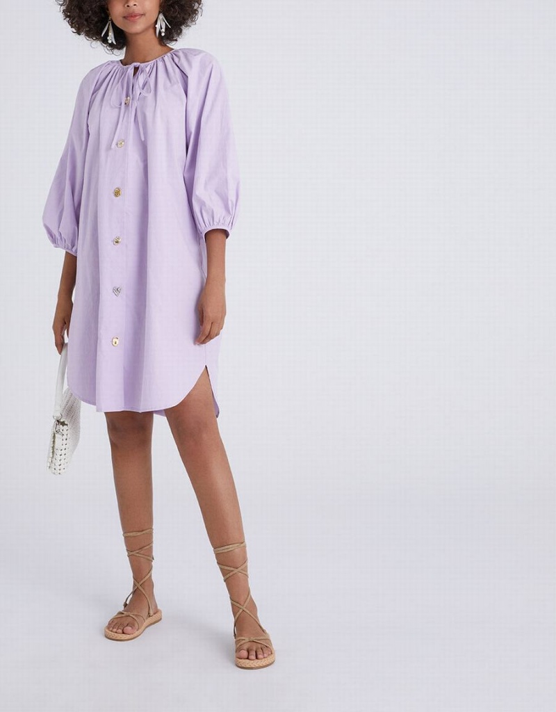 Purple Women's Urban Revivo Knot Front Button Up Crew Neck Dress | XFK4681SI