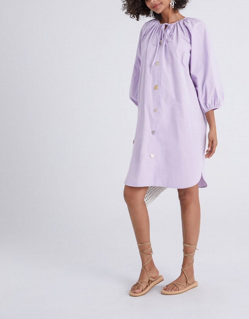 Purple Women's Urban Revivo Knot Front Button Up Crew Neck Dress | XFK4681SI