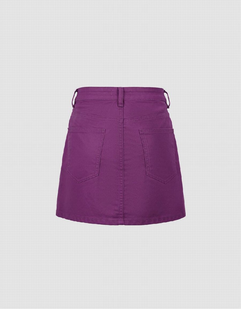 Purple Women's Urban Revivo Mini A-Line Denim Skirts | GXP3676UQ