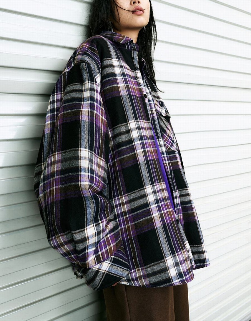 Purple Women's Urban Revivo Plaid Straight Shirts | HYS6242KS