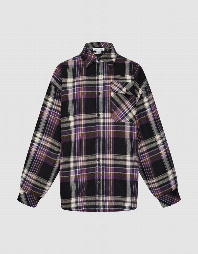 Purple Women\'s Urban Revivo Plaid Straight Shirts | HYS6242KS