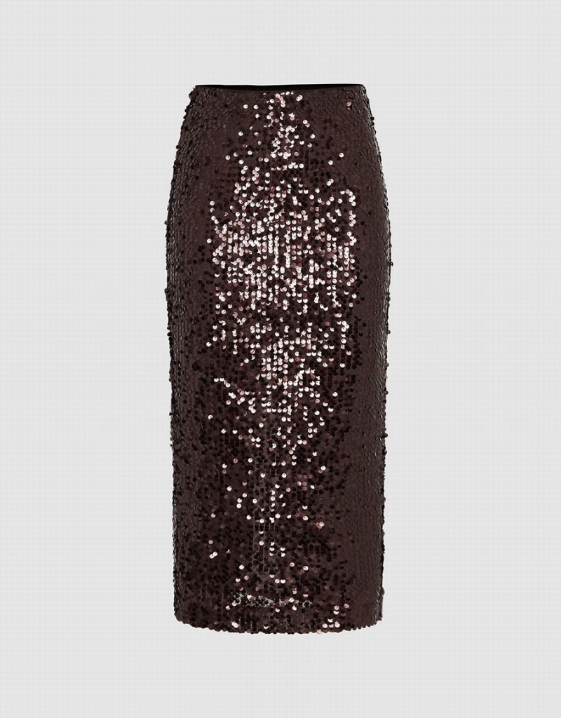 Purple Women\'s Urban Revivo Sequins Midi Straight Skirts | UQP2235WJ