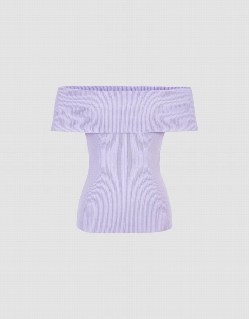 Purple Women's Urban Revivo Sleeveless Off-Shoulder Knitted Cardigan | UXS1069PZ