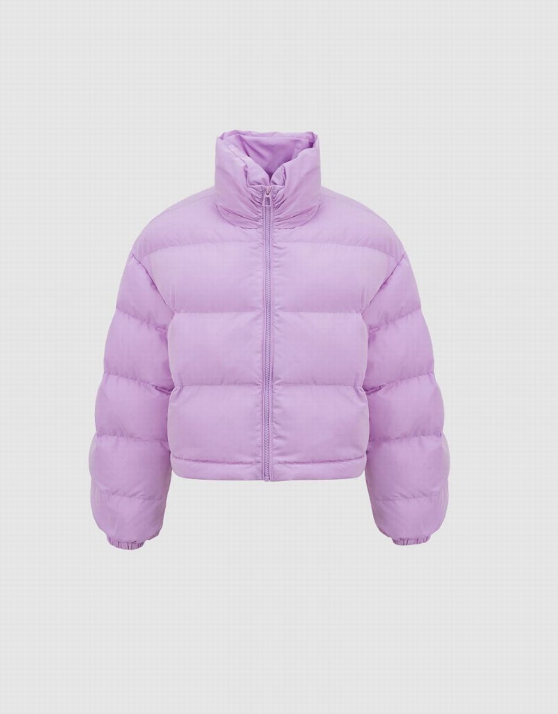 Purple Women's Urban Revivo Stand Collar Puffer Jacket | EKL4957ZK