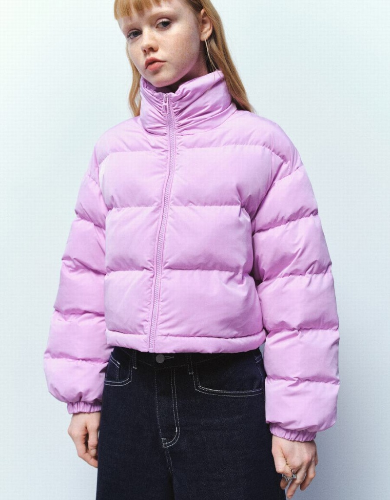 Purple Women's Urban Revivo Stand Collar Puffer Jacket | EKL4957ZK