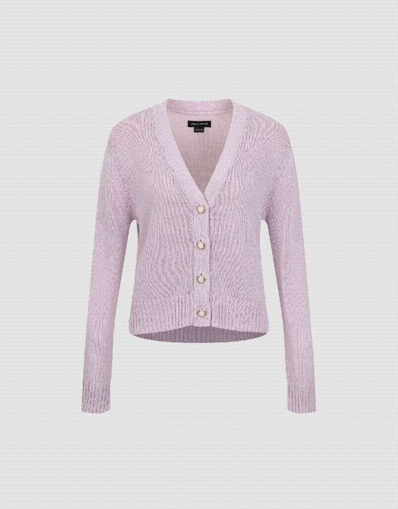 Purple Women's Urban Revivo V-Neck Knitted Cardigan | SVI917JZ