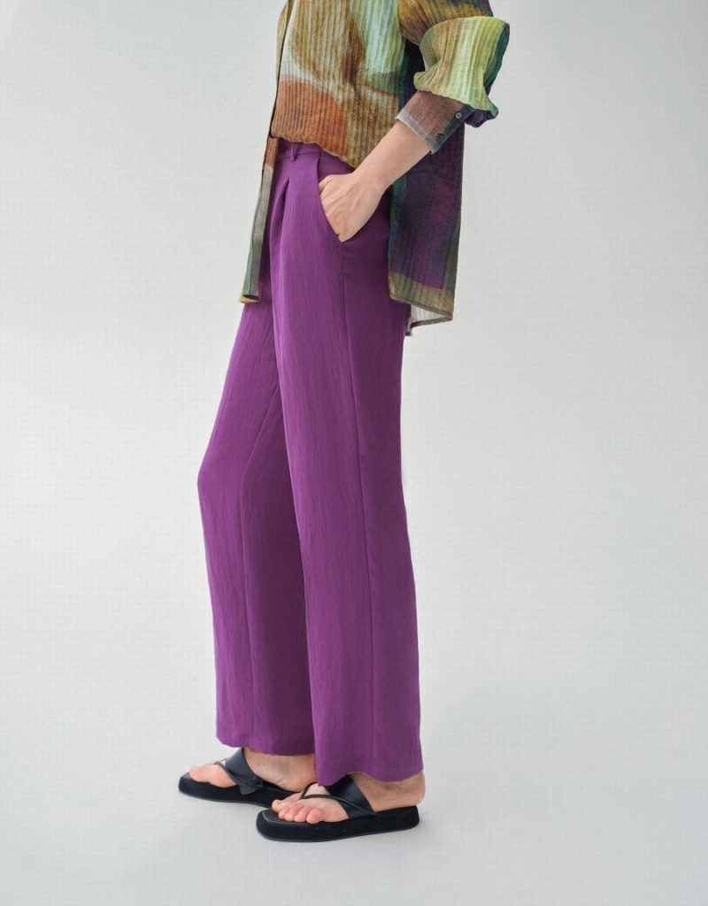 Purple Women's Urban Revivo Woven Wide-Leg Pants | LFY1458VC