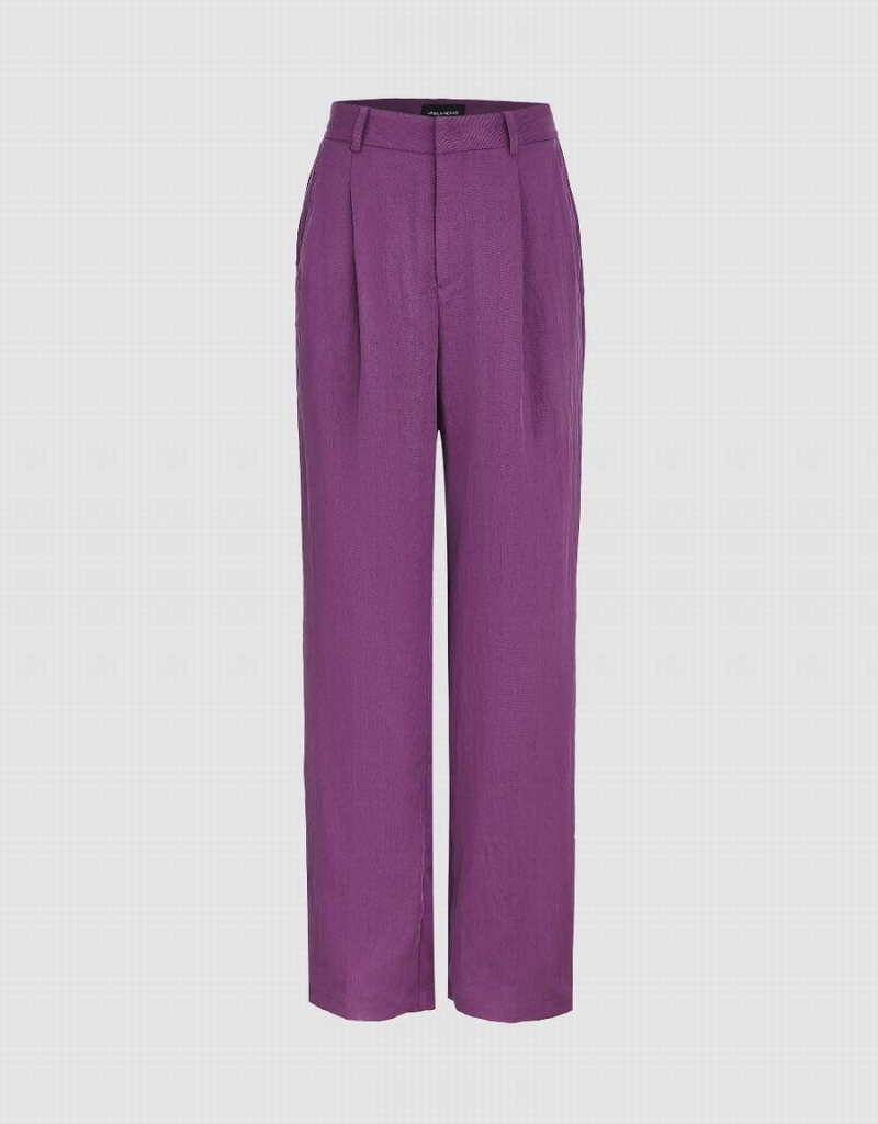 Purple Women\'s Urban Revivo Woven Wide-Leg Pants | LFY1458VC