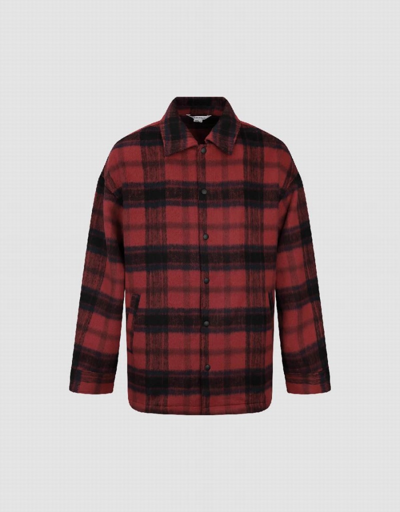 Red Men's Urban Revivo Plaid Woolen Jackets | WTQ6496WM