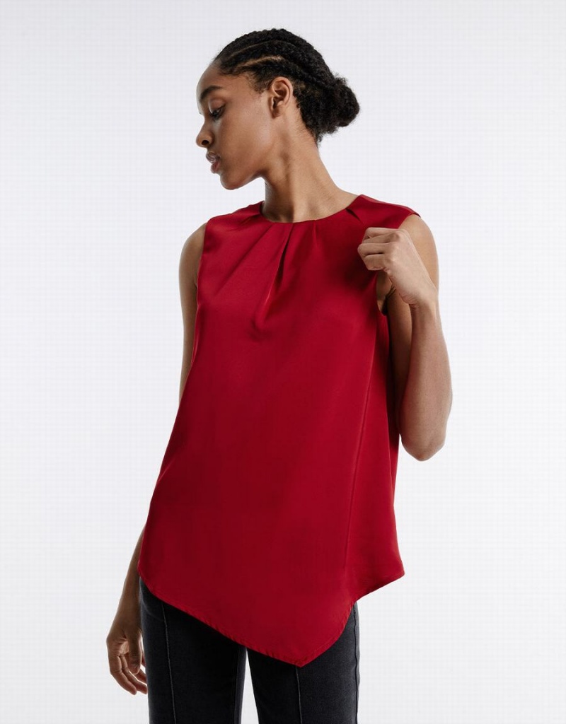 Red Women's Urban Revivo Asymmetrical Hem Blouse | ZHS7614TM