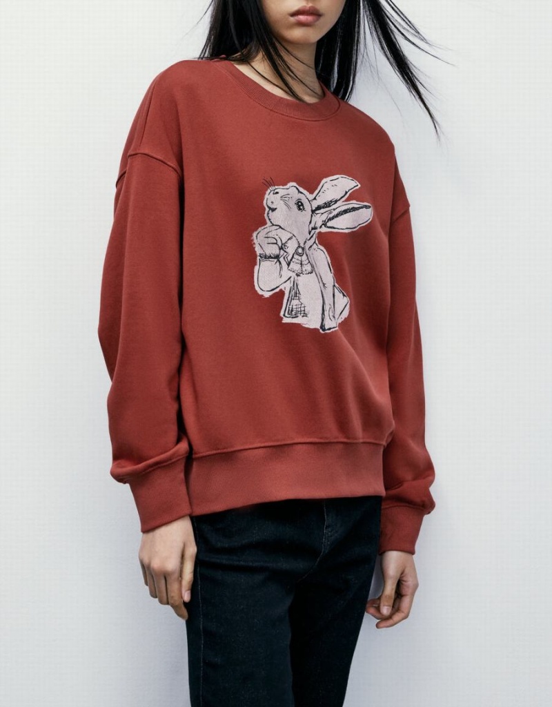 Red Women's Urban Revivo Bunny Print Sweatshirts | MWD1395CZ