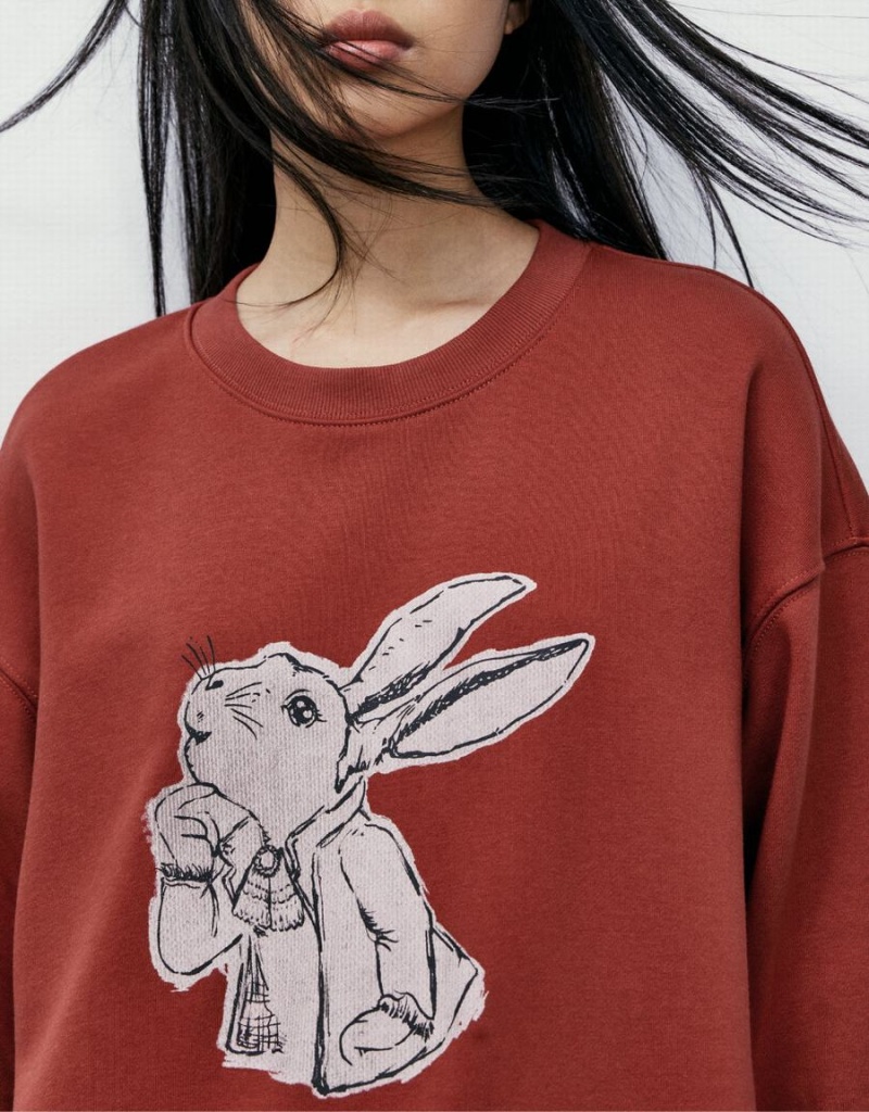 Red Women's Urban Revivo Bunny Print Sweatshirts | MWD1395CZ