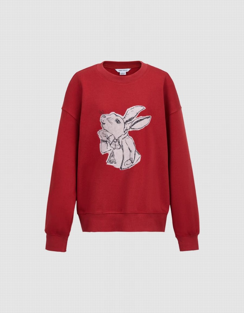 Red Women\'s Urban Revivo Bunny Print Sweatshirts | MWD1395CZ