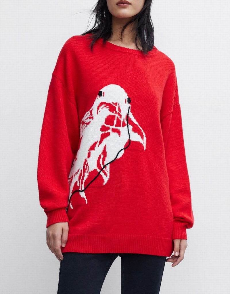 Red Women's Urban Revivo Crew Neck Holiday Sweaters | ZTR2141IO