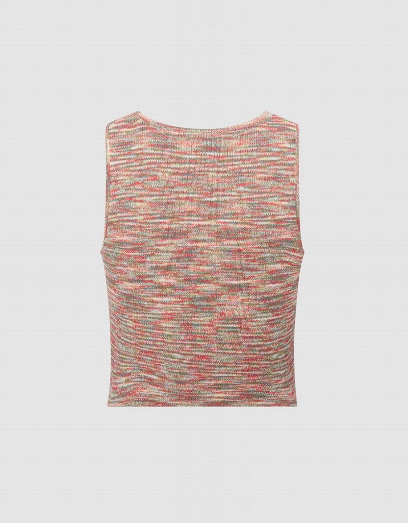 Red Women's Urban Revivo Flecked Knitted Tank Top | TPA7074GY