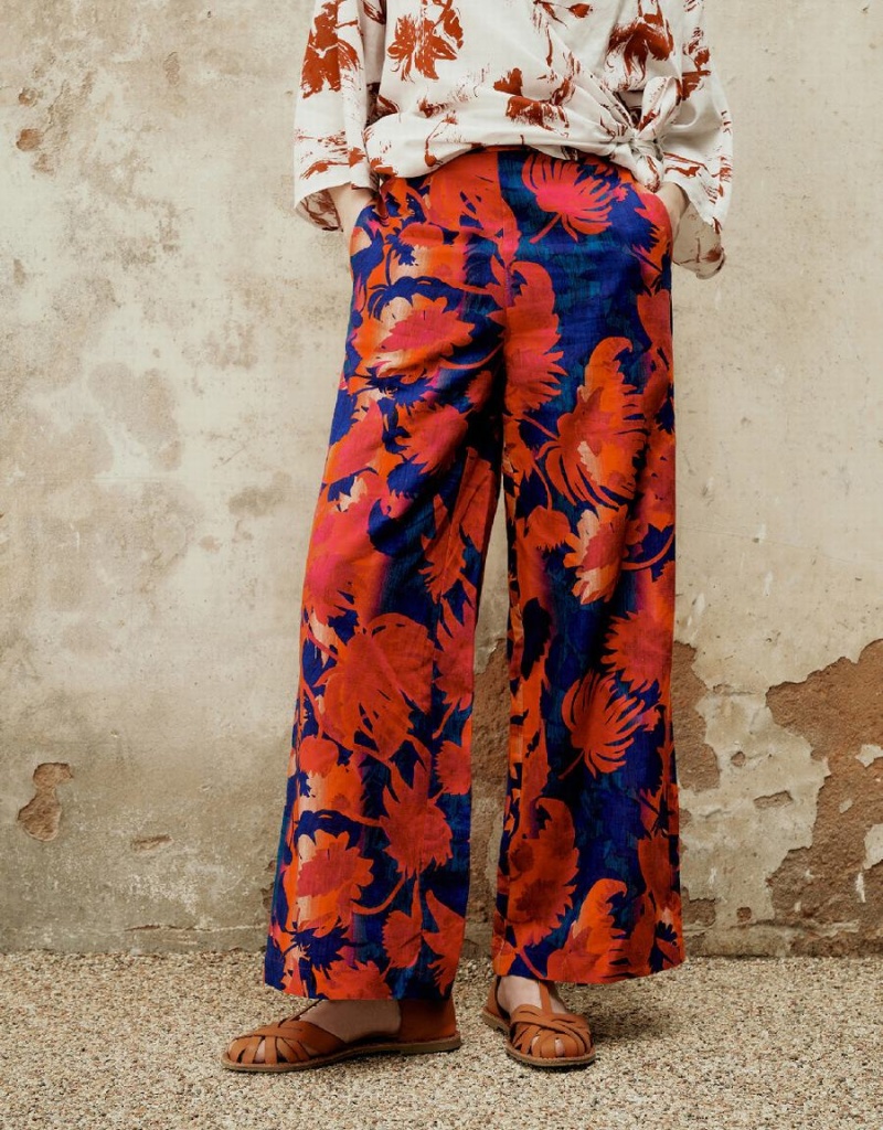 Red Women's Urban Revivo Floral Printed Wide-Leg Pants | ERA970VY