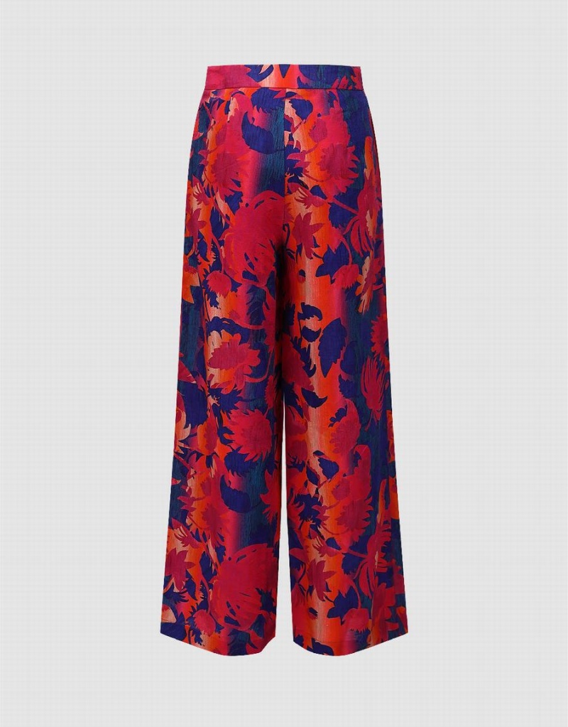 Red Women's Urban Revivo Floral Printed Wide-Leg Pants | ERA970VY